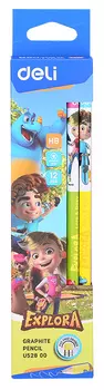 Карандаш чернографитный Deli Explora HB EU52800-1, корпус с рисунком (12 шт. в уп-ке)