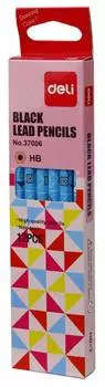 Карандаш чернографитный Deli HB E37006, корпус ассорти с рисунком (12 шт. в уп-ке)