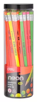 Карандаш чернографитный Deli Neon 2B EU51806-1, корпус ассорти (50 шт. в уп-ке)