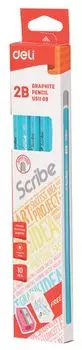 Карандаш чернографитный Deli Scribe 2B EU51109, корпус ассорти (24 шт. в уп-ке)