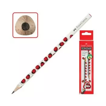 Карандаш чернографитный FABER-CASTELL, 1 шт., Triangular, B, без резинки, корпус с рисунком божьей коровки, заточенный, 118367, (12 шт.)