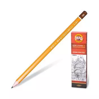 Карандаш чернографитный KOH-I-NOOR 1500, 1 шт., 2B, без резинки, корпус желтый, заточенный, 150002B01170RU, (12 шт.)