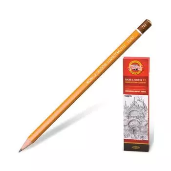 Карандаш чернографитный KOH-I-NOOR 1500, 1 шт., 7H, без резинки, корпус желтый, заточенный, 150007H01170, (12 шт.)