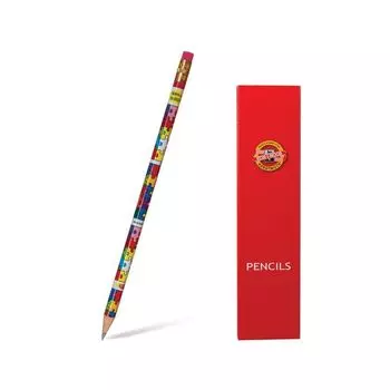 Карандаш чернографитный KOH-I-NOOR, 1 шт., Puzzle, НВ, с резинкой, корпус ассорти, заточенный, 1231002472KSNV, (24 шт.)