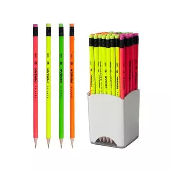 Карандаш чернографитный PENSAN, 1 шт., НВ, с резинкой, корпус неоновый ассорти, заточенный, 16500, (72 шт.)
