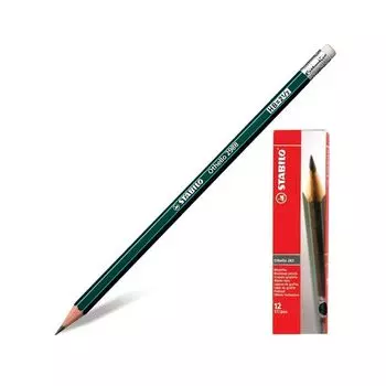 Карандаш чернографитный STABILO, 1 шт., Othello, HB, с резинкой, корпус зеленый, заточенный, 2988/HB, (12 шт.)