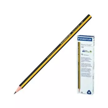 Карандаш чернографитный STAEDTLER (Германия), 1 шт., "Noris Club", HB, трехгранный, без резинки, корпус черно-желтый, заточенный, 118 (12 шт.)
