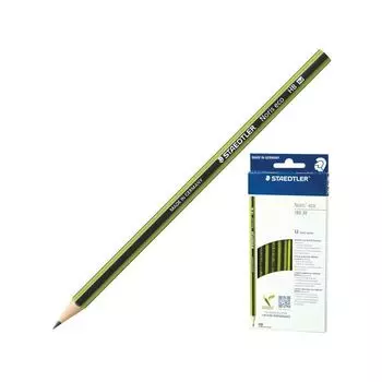 Карандаш чернографитный STAEDTLER (Германия), 1 шт., "Noris Ecology", HB, без резинки, корпус черно-зеленый, заточенный, 180 30-HB (12 шт.)