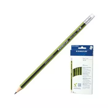 Карандаш чернографитный STAEDTLER (Германия), 1 шт., "Noris Ecology", HB, с резинкой, заточенный, 182 30-HB (12 шт.)