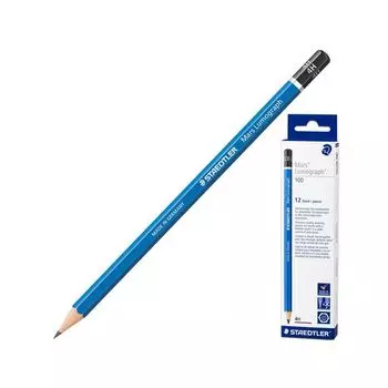 Карандаш чернографитный STAEDTLER ПРЕМИУМ (Германия), 1 шт., "Mars Lumograph", 4H, без резинки, грифель 2 мм, 100-4H
