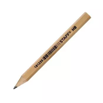 Карандаш чернографитный УКОРОЧЕННЫЙ STAFF, 90 мм, HB, без резинки, лакированный корпус, заточенный, 181255, (144 шт.)