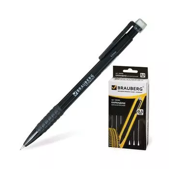 Карандаш механический BRAUBERG Comfort, корпус черный, резиновый грип, ластик, 0,5 мм, 180284, (24 шт.)