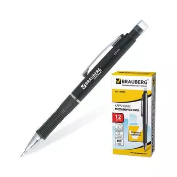Карандаш механический BRAUBERG Modern, корпус черный, резиновый грип, ластик, 0,5 мм, 180286, (24 шт.)