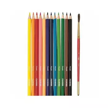 Карандаши акварельные ГАММА "Лицей", 12 цветов, заточенные, шестигранные, кисть, картонная упаковка, 221118_02