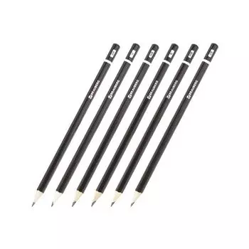 Карандаши чернографитные BRAUBERG НАБОР 6 шт., Touch line, 2H-2B, без резинки, корпус черный, заточенные, ПВХ-упаковка, 180650, (6 шт.)