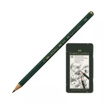 Карандаши чернографитные FABER-CASTELL, НАБОР 12 шт., "Castell 9000 Art Set", 2H-8B, металлическая коробка, 119065