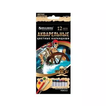 Карандаши цветные акварельные BRAUBERG Корсары, 12 цветов, заточенные, картонная упаковка, 180566