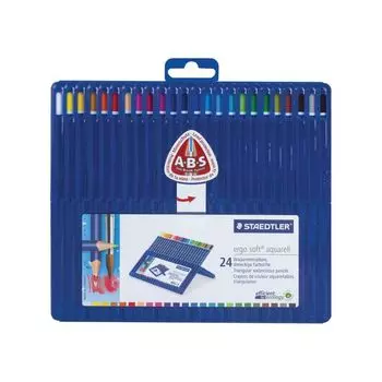 Карандаши цветные акварельные ПРЕМИУМ, STAEDTLER (Германия) "ERGOSOFT", 24 цвета, трехгранные, пластиковый футляр, 156 SB24