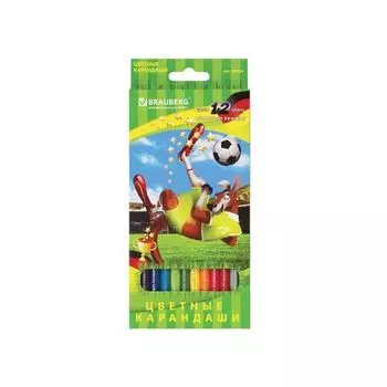 Карандаши цветные BRAUBERG Football match, 12 цветов, заточенные, картонная упаковка, 180534, (6 шт.)