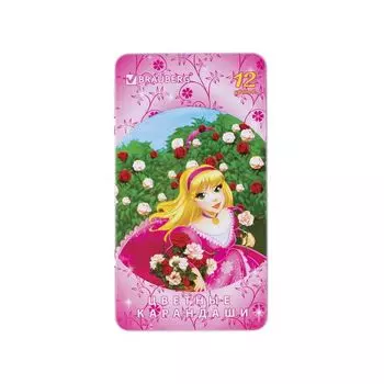 Карандаши цветные BRAUBERG Rose Angel, 12 цветов, металлическая упаковка, 180544