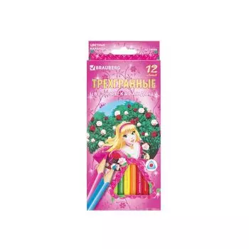 Карандаши цветные BRAUBERG Rose Angel, 12 цветов, трехгранные, заточенные, картонная упаковка, 180594, (6 шт.)