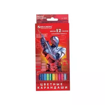 Карандаши цветные BRAUBERG Star Patrol, 12 цв., заточенные, картонная упаковка, 180532, (6 шт.)