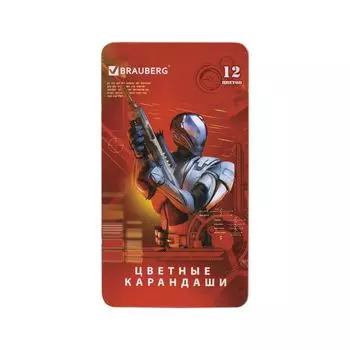 Карандаши цветные BRAUBERG Star Patrol, 12 цв., заточенные, металлическая упаковка, 180543