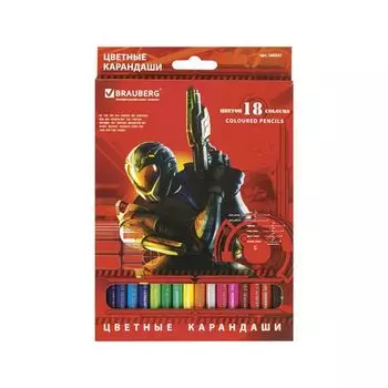 Карандаши цветные BRAUBERG Star Patrol, 18 цветов, заточенные, картонная упаковка, 180547