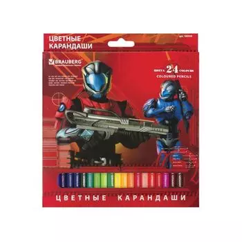 Карандаши цветные BRAUBERG Star Patrol, 24 цвета, заточенные, картонная упаковка, 180558
