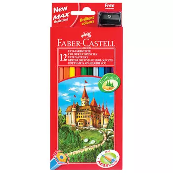 Карандаши цветные FABER-CASTELL ECO Замок, 12 цв., с точилкой, картонная упаковка с европодвесом, 120112