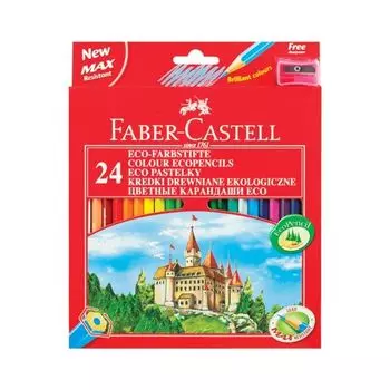 Карандаши цветные FABER-CASTELL "ECO Замок", 24 цвета, с точилкой, картонная упаковка с европодвесом, 120124