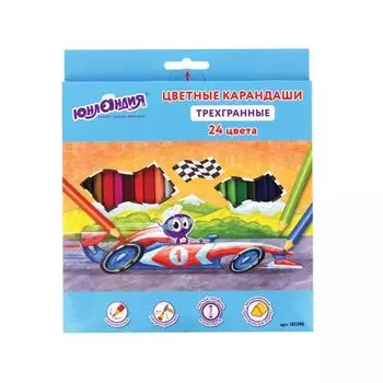 Карандаши цветные ЮНЛАНДИЯ ЮНЛАНДИК БЫСТРЕЕ ВСЕХ, 24 цвета, трехгранные заточенные, 181390