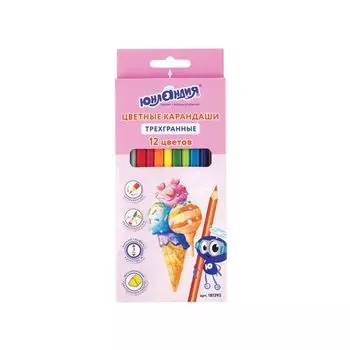 Карандаши цветные ЮНЛАНДИЯ СЛАДКИЕ ИСТОРИИ, 12 цветов, трехгранные заточенные, 181393, (6 шт.)