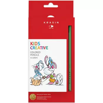 Карандаши цветные КРАСИН Веселый кролик, 12 цв., заточенные, 177 мм, 12KW000101H, (5 шт.)