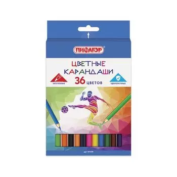 Карандаши цветные ПИФАГОР БЫСТРЕЕ! ВЫШЕ! СИЛЬНЕЕ!, 36 цветов, классические заточенные, 181359