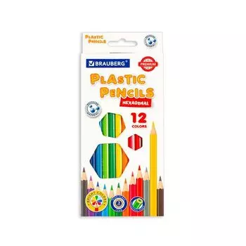 Карандаши цветные пластиковые BRAUBERG PREMIUM, 12 цветов, шестигранные, грифель мягкий 3 мм, 181666 (12 шт.)