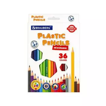 Карандаши цветные пластиковые BRAUBERG PREMIUM, 36 цветов, шестигранные, грифель мягкий 3 мм, 181669