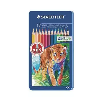 Карандаши цветные STAEDTLER (Германия) Noris club, 12 цветов, металлический пенал, 145 AM12