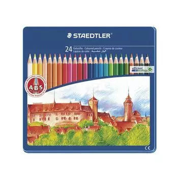 Карандаши цветные STAEDTLER (Германия) Noris club, 24 цвета, заточенные, металлический пенал, 145 CM24