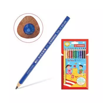 Карандаши цветные утолщенные STABILO Trio, 12 цветов, грифель 4,2 мм, трехгранные, заточенные, 203/12