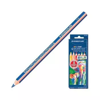 Карандаши цветные утолщенные STAEDTLER (Германия) "Noris Club", 6 цветов, грифель 6 мм, европодвес, 129 NC6