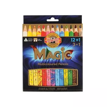 Карандаши с многоцветным грифелем KOH-I-NOOR, набор 13 шт., Magic, трехгранные, грифель 5,6 мм, европодвес, 3408013001KS