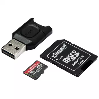 Карта памяти Kingston Canvas 128Gb React Plus SDXC UHS-II U3 V90 + USB Reader (300/260 Mb/s)