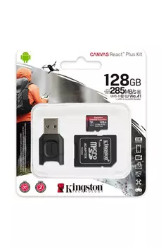 Карта памяти Kingston micro SDXC 128Gb Canvas React Plus UHS-II U3 V90 A1 + USB Reader (285/165 MB/s