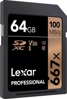Карта памяти Lexar Professional 64Gb 667x SDXC Class 10 UHS-I U3 V30 (100/60 MB/s)