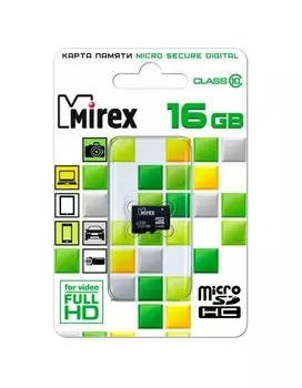 Карта памяти Mirex MicroSDHC 16Gb Class 10 13612-MC10SD16