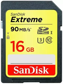 Карта памяти Sandisk Extreme SDHC Card 16GB 90MB/s Class 10 UHS-I U3