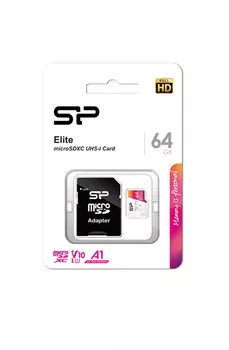 Карта памяти Silicon Power micro SDXC 64Gb Elite Class 10 UHS-I U1 A1 + ADP (100/10 Mb/s)