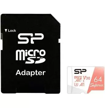 Карта памяти Silicon Power Superior A1 MicroSDXC 64Gb Class 10 (SP064GBSTXDV3V20SP) + адаптером SD