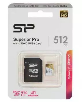 Карта памяти Silicon Superior Pro A1 MicroSDXC 512Gb Class 10 (SP512GBSTXDU3V20AB) + адаптером SD